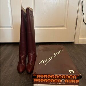 Etienne Aigner Deep Burgundy Vintage Leather Boots